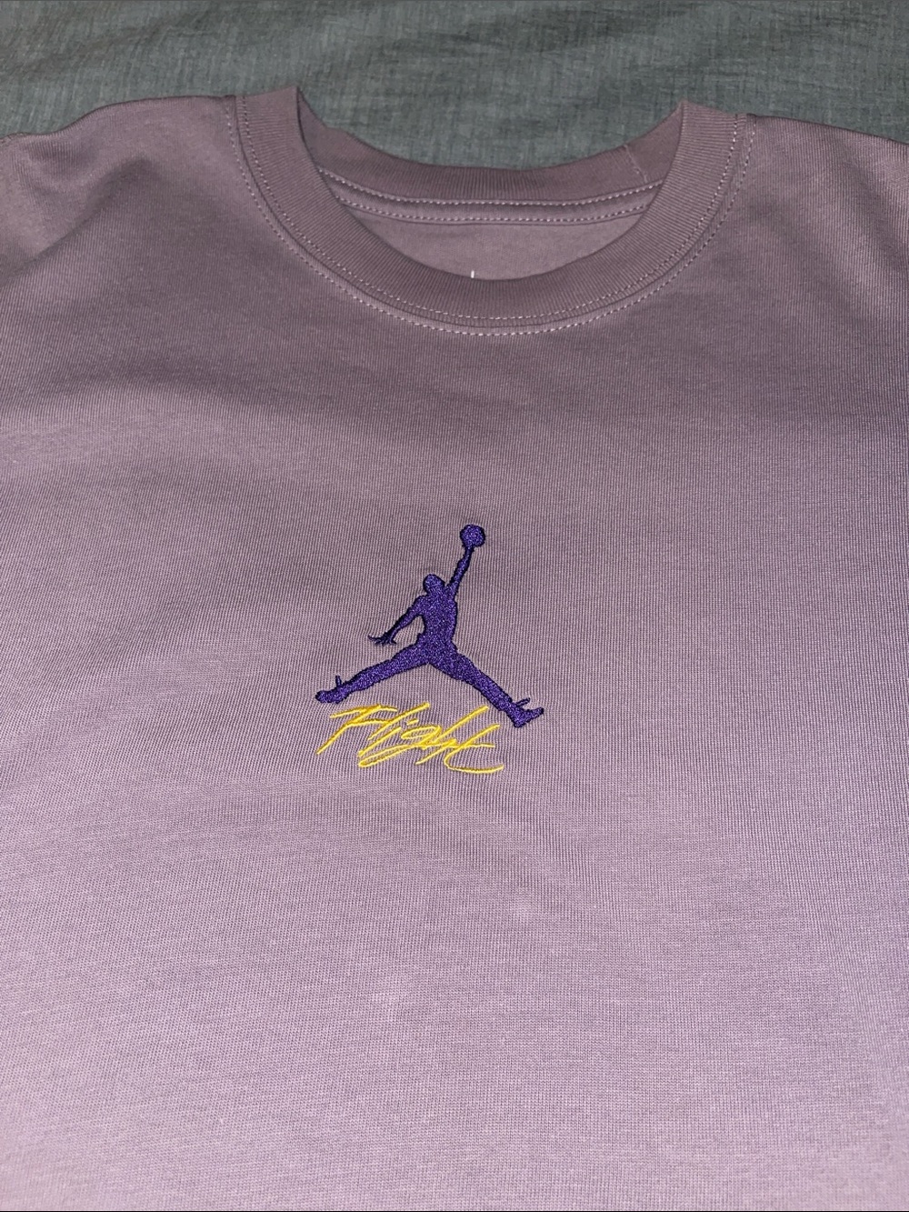 Nike Lakers/Jordan Lavender Crewneck Tee with Purple Jumpman Lakers logo on back